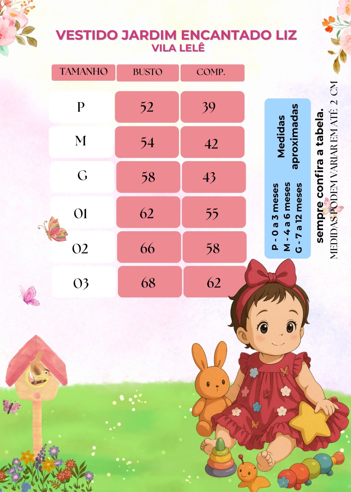 Vestido Vila Lele Jardim das Borboletas Baby Liz Pink - Imagem 6