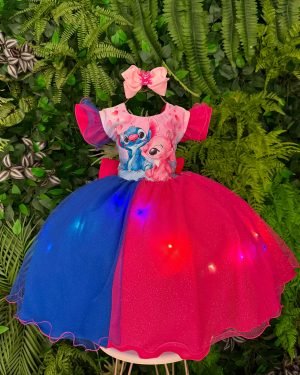 Vestido Tematicos Ysa Kids Lilo Stitch Pink e Azul com Led