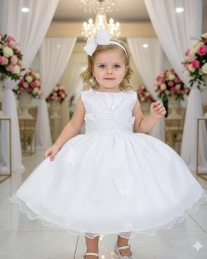 Vestido Marie Jardim das Borboletas Branco Viviane