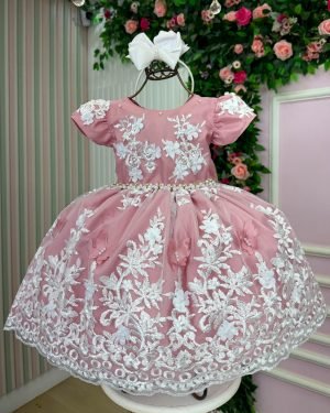 Vestido Marie Jardim Encantado Realeza Rose Renda Branca