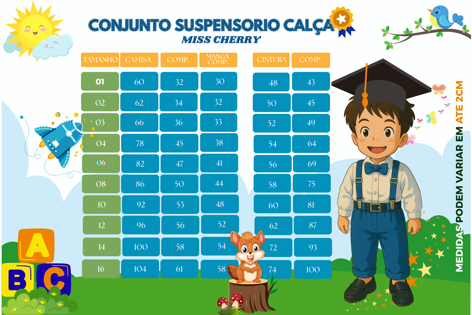 Conjunto Meninos Miss Cherry Leo Suspensorio Azul Celeste - Imagem 4