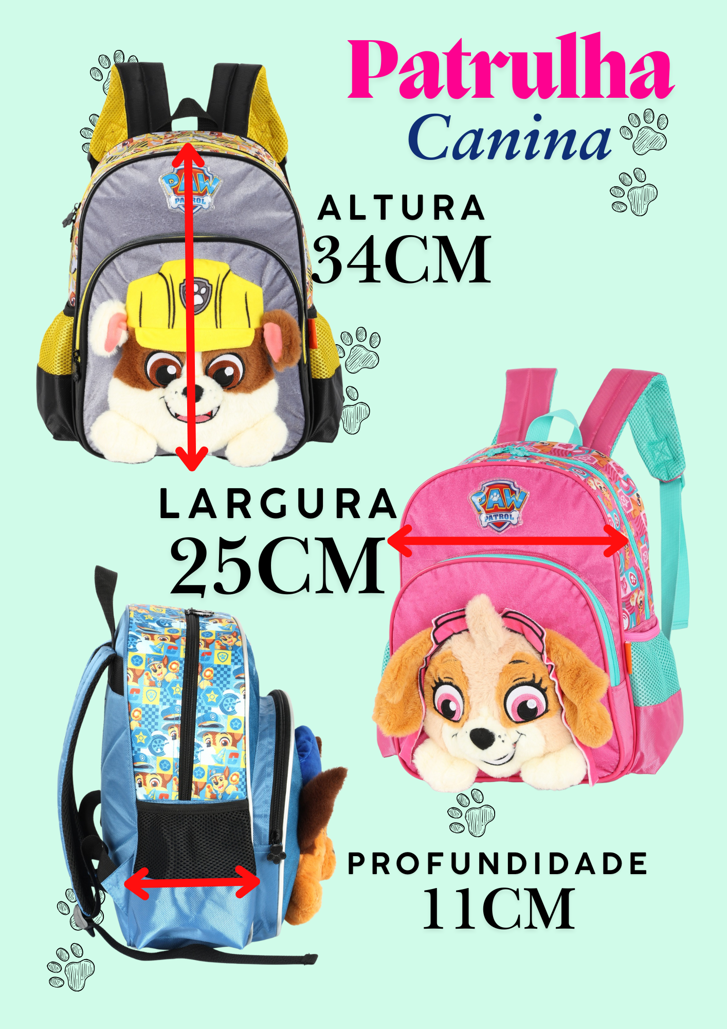 Kit Mochila Costas + Lancheira Patrulha Canina marshall - Imagem 8