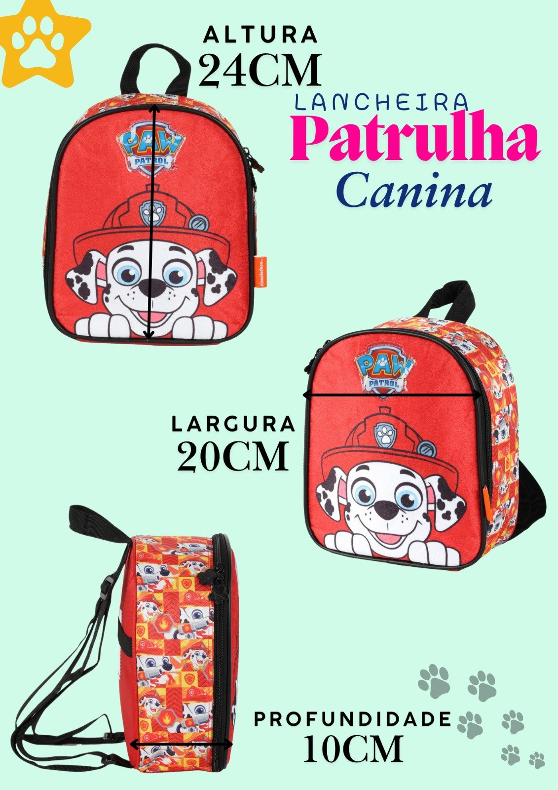 Kit Mochila Costas + Lancheira Patrulha Canina Chase - Imagem 9