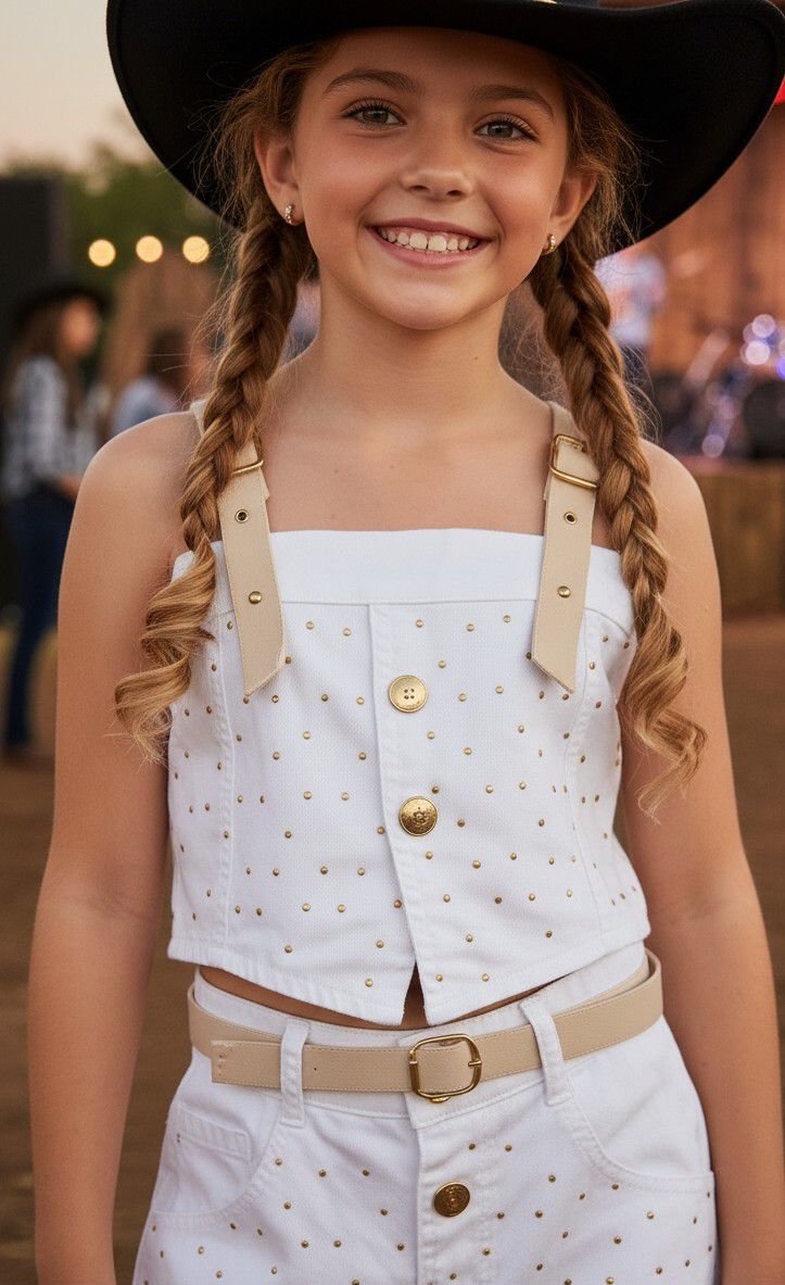 Conjunto Bloguerinha Jeans Branco Ludmila - Imagem 2