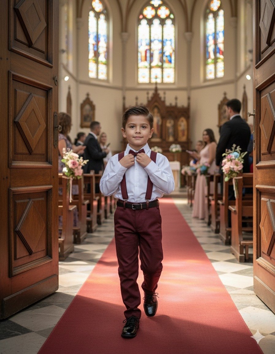 Conjunto Meninos Miss Cherry Leo Suspensorio Marsala - Imagem 4