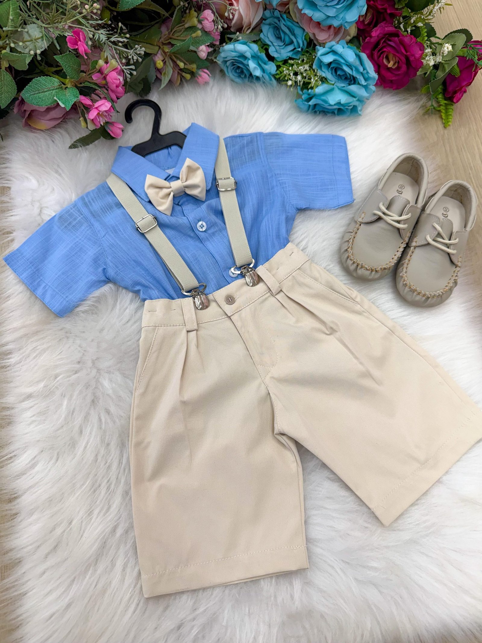 Conjunto Miss Cherry Henry Azul Suspensorio Bege - Imagem 2