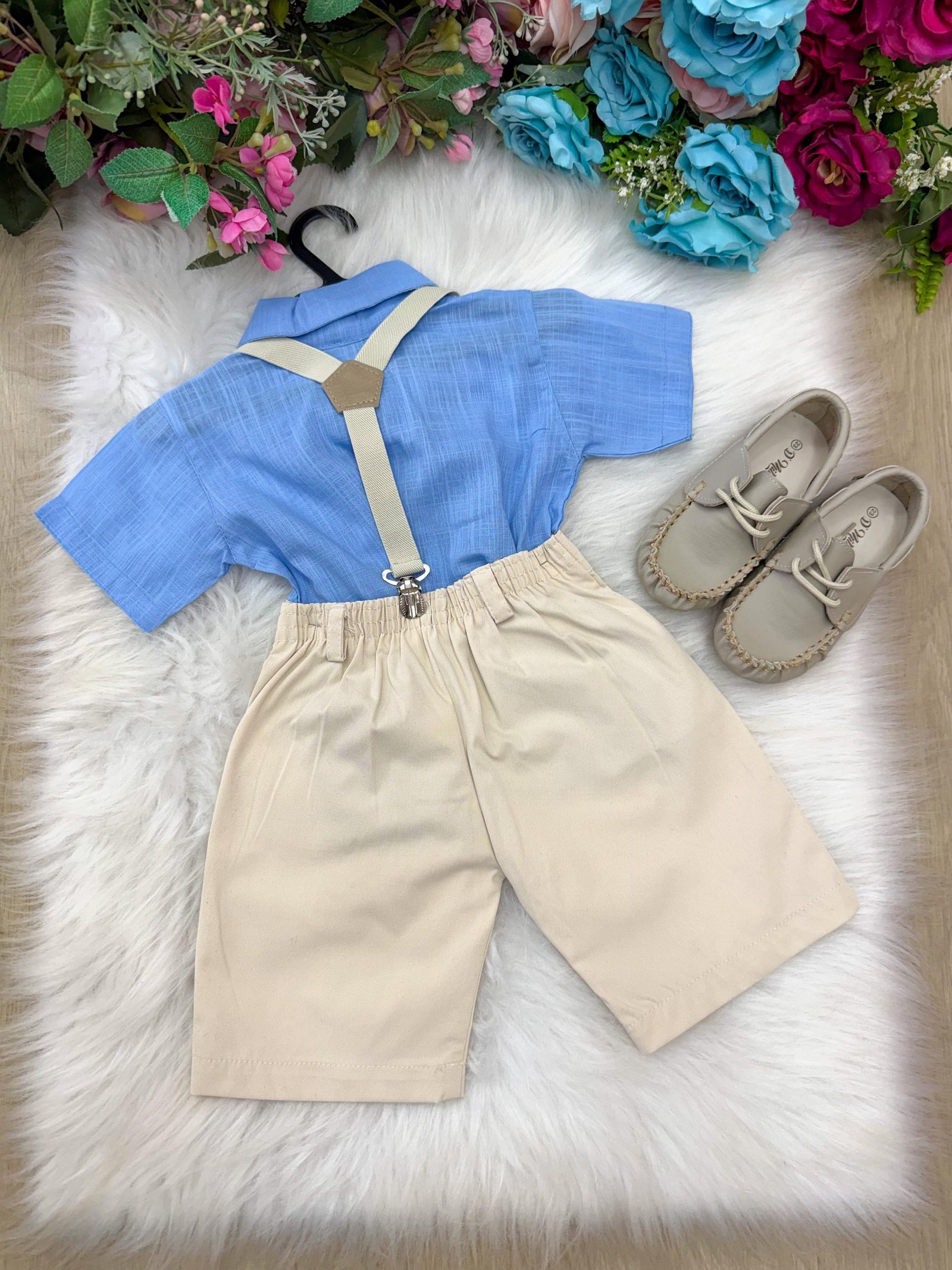 Conjunto Miss Cherry Henry Azul Suspensorio Bege - Imagem 3