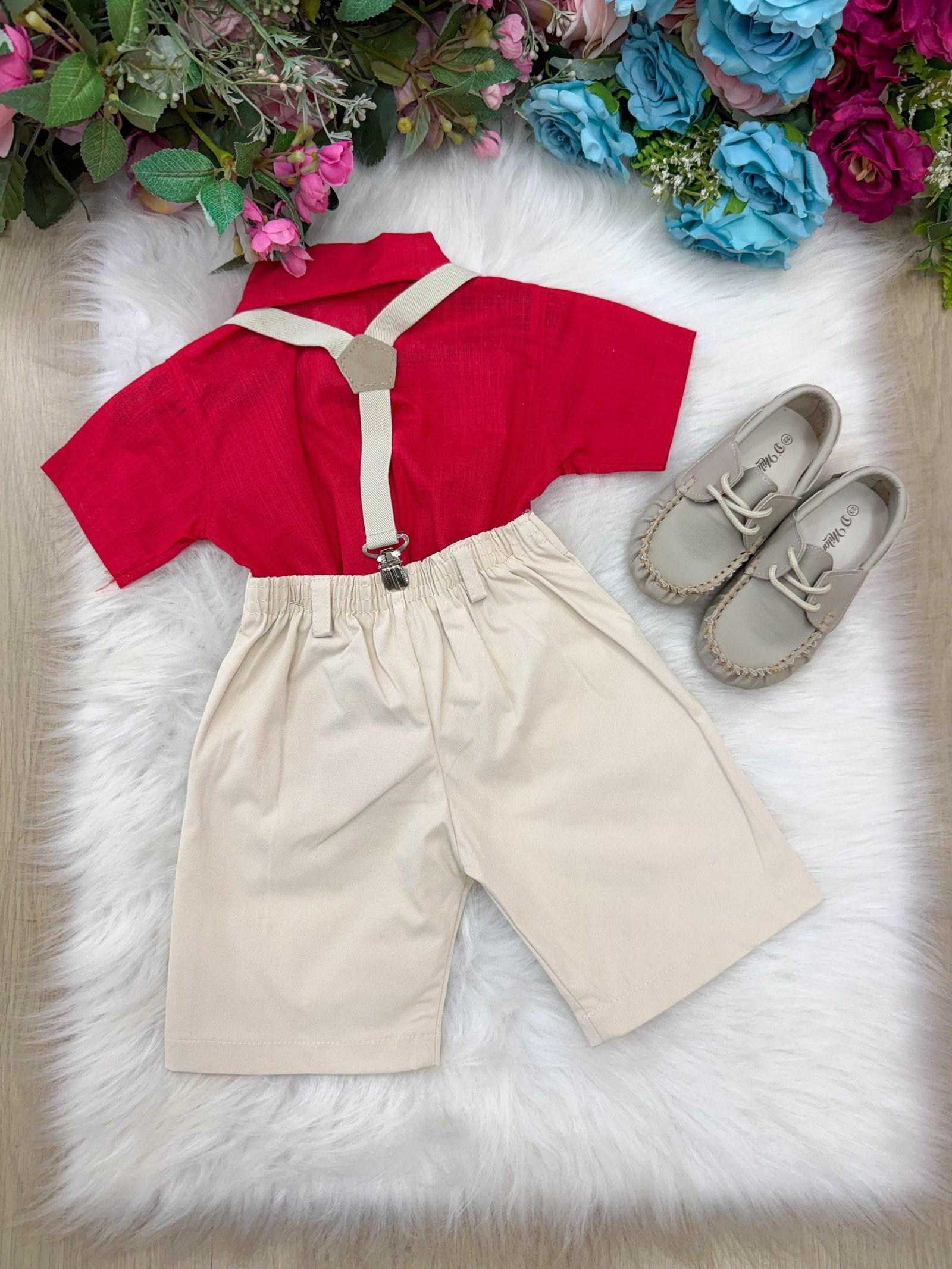 Conjunto Miss Cherry Henry Vermelho Suspensorio Bege - Imagem 7