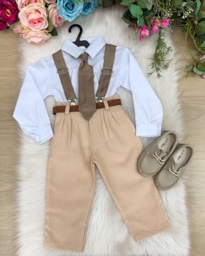 Conjunto Meninos Miss Cherry Rafael Suspensorio Caramelo-Bei