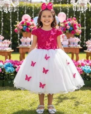 Vestido Juvenil - Midi Vila Lele Sabrina Pink e Off