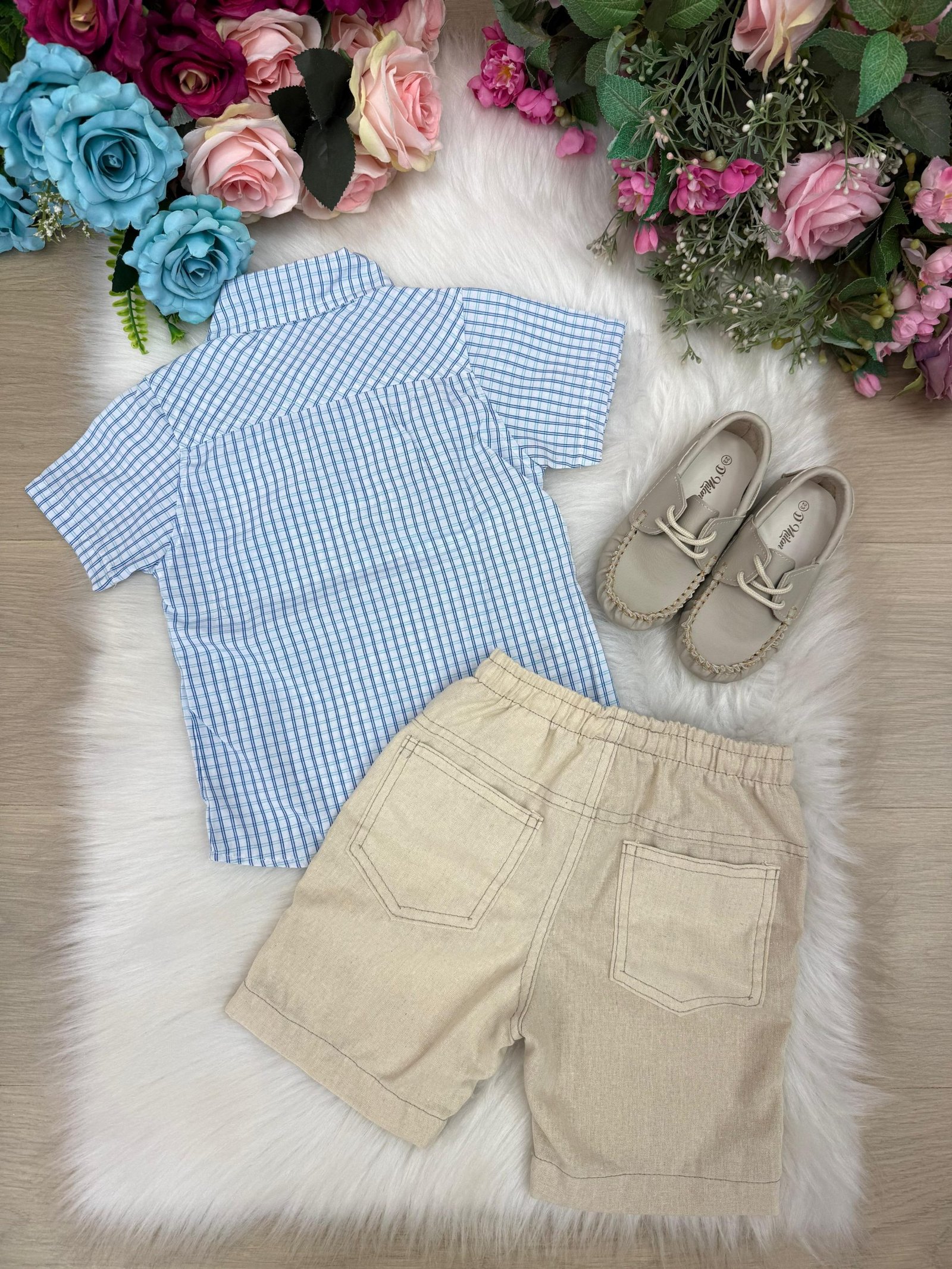 Conjunto Meninos Lucas Banana Club Shorts Camisa Azul Listra - Imagem 2