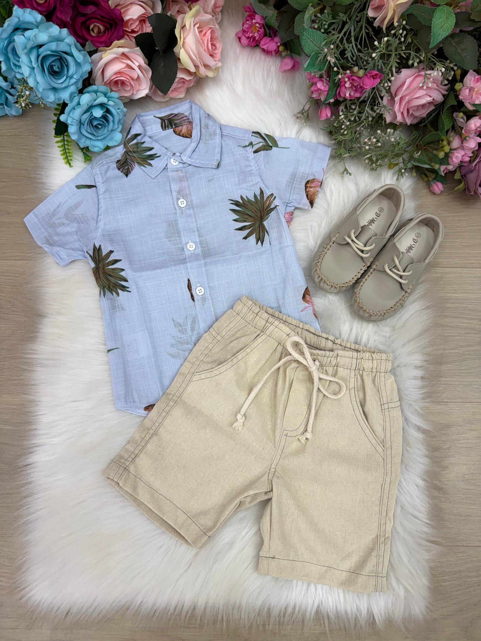 Conjunto Meninos Lucas Banana Club Shorts Camisa Azul Florid