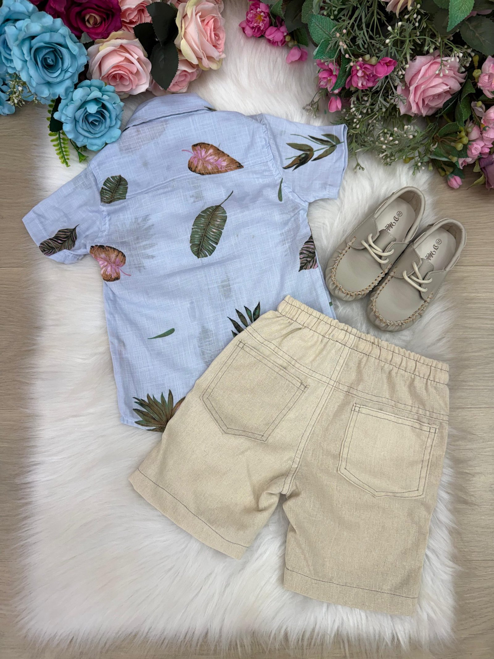 Conjunto Meninos Lucas Banana Club Shorts Camisa Azul Florid - Imagem 2