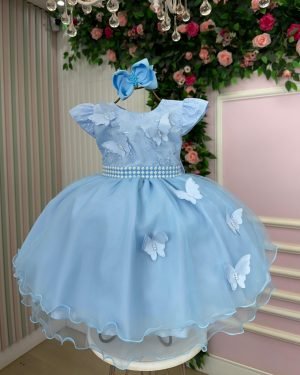 Vestido Marie Maite Jardim Encantado Azul Bebe