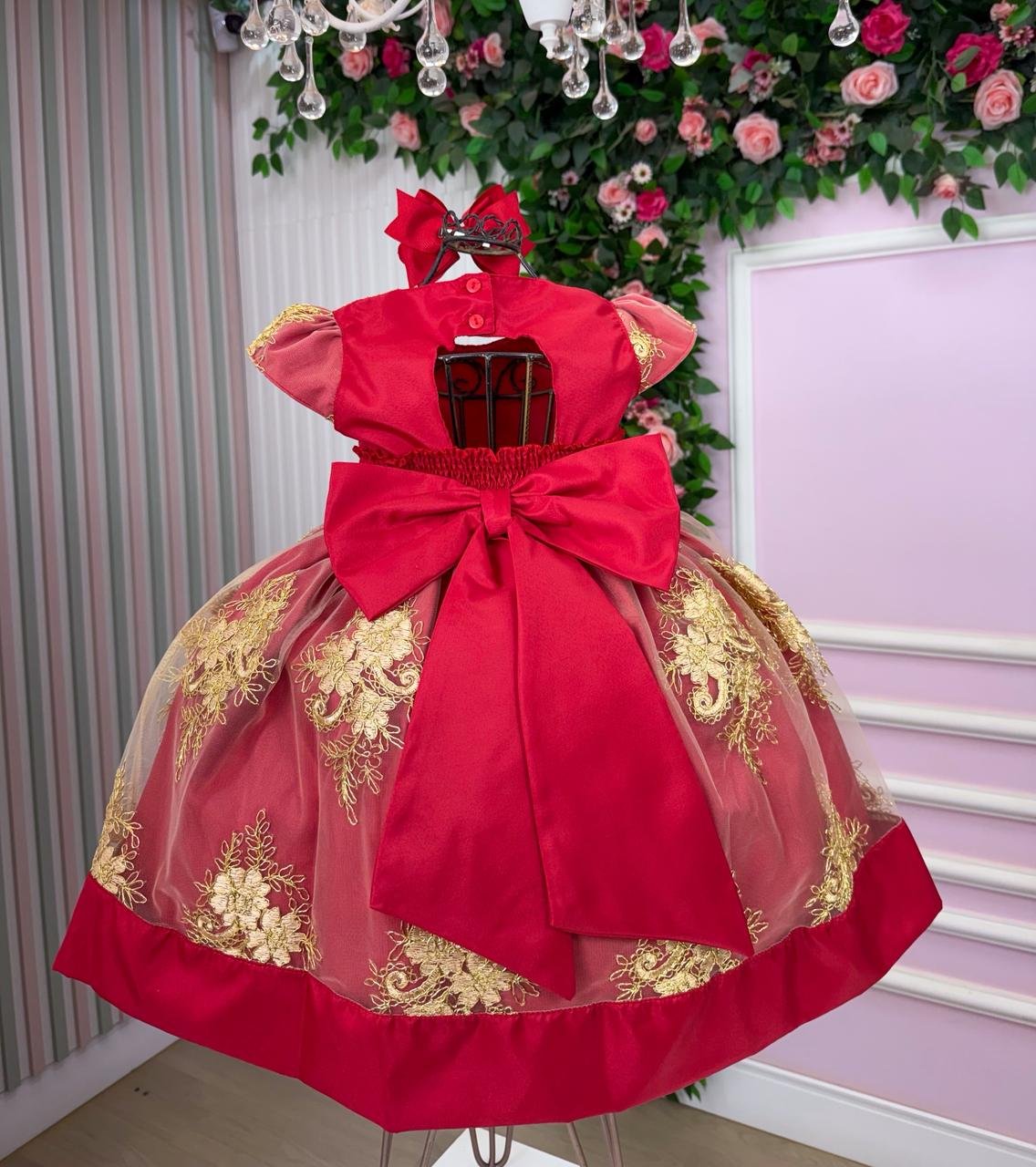 Vestido Marie Marcelina Jardim Encantado Vermelho com Dourad - Imagem 3