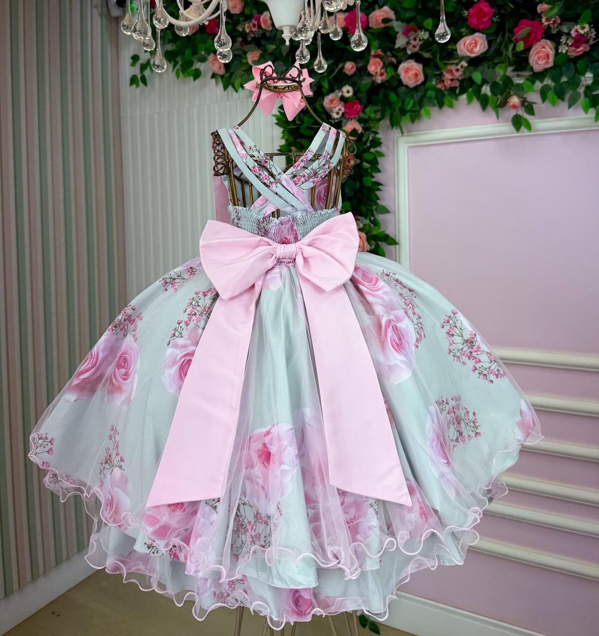 Vestido Bella Child Celina Florido Verde Claro - Imagem 5