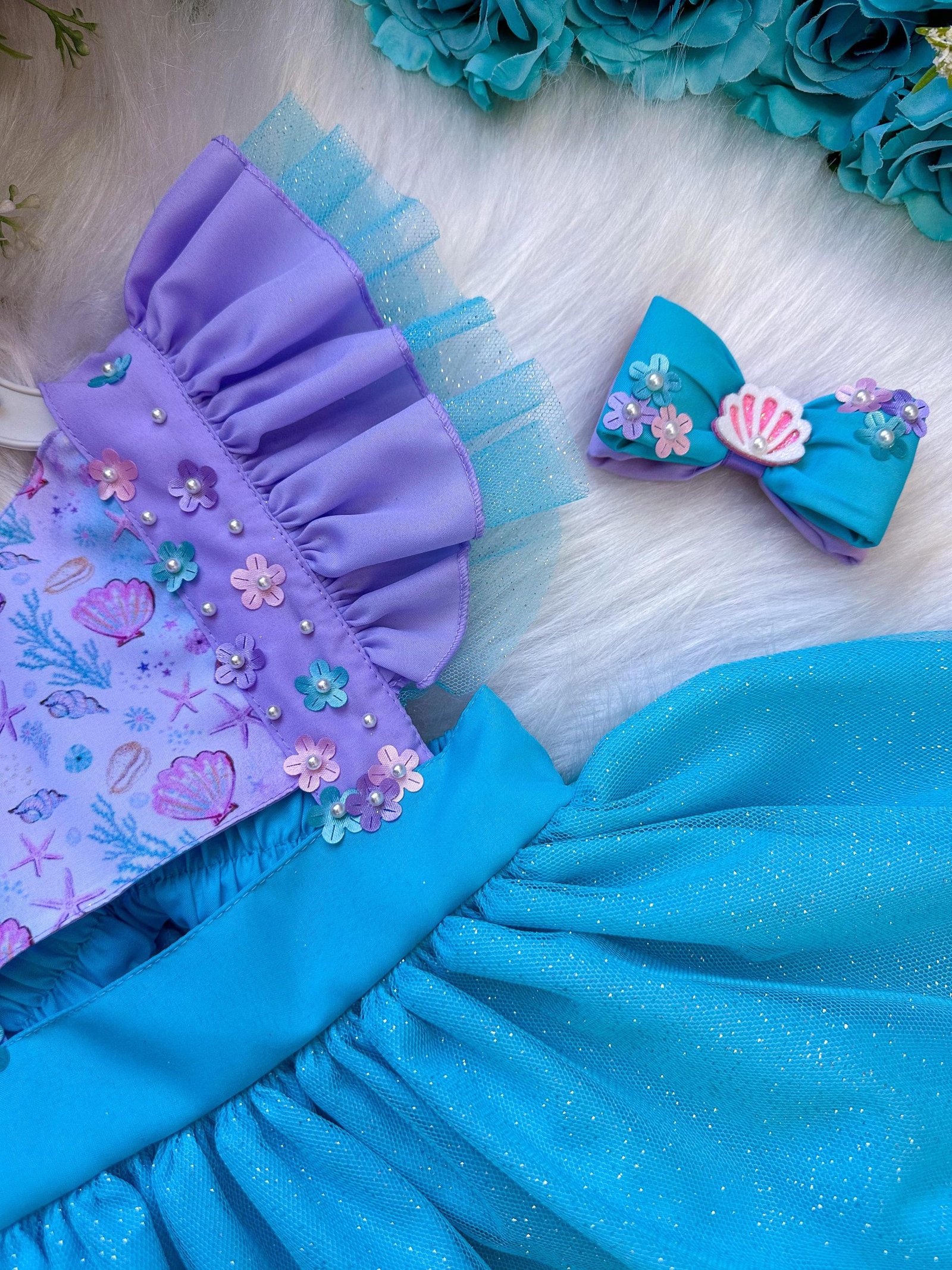 Romper/Vestido Princesa Sereia - Fundo do Mar Lilas e Tiffany - Imagem 3