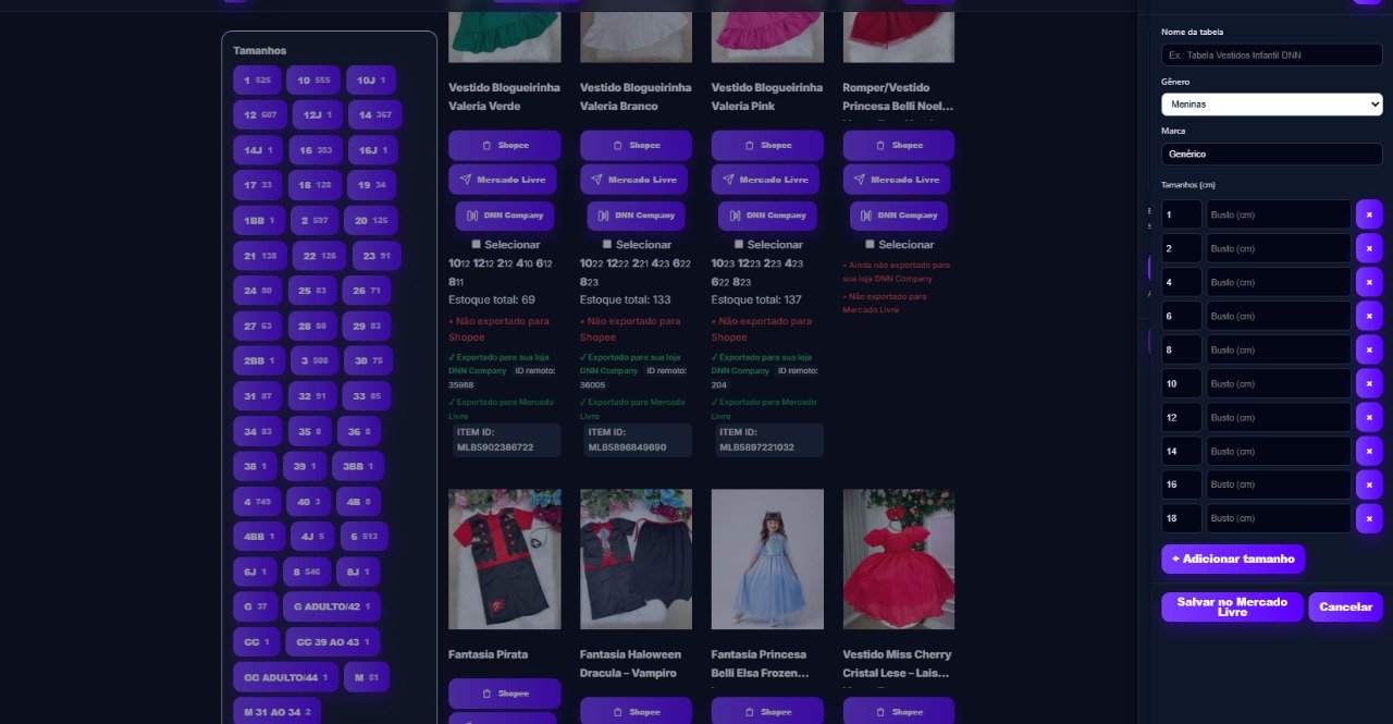 Tabela de medidas no Mercado Livre