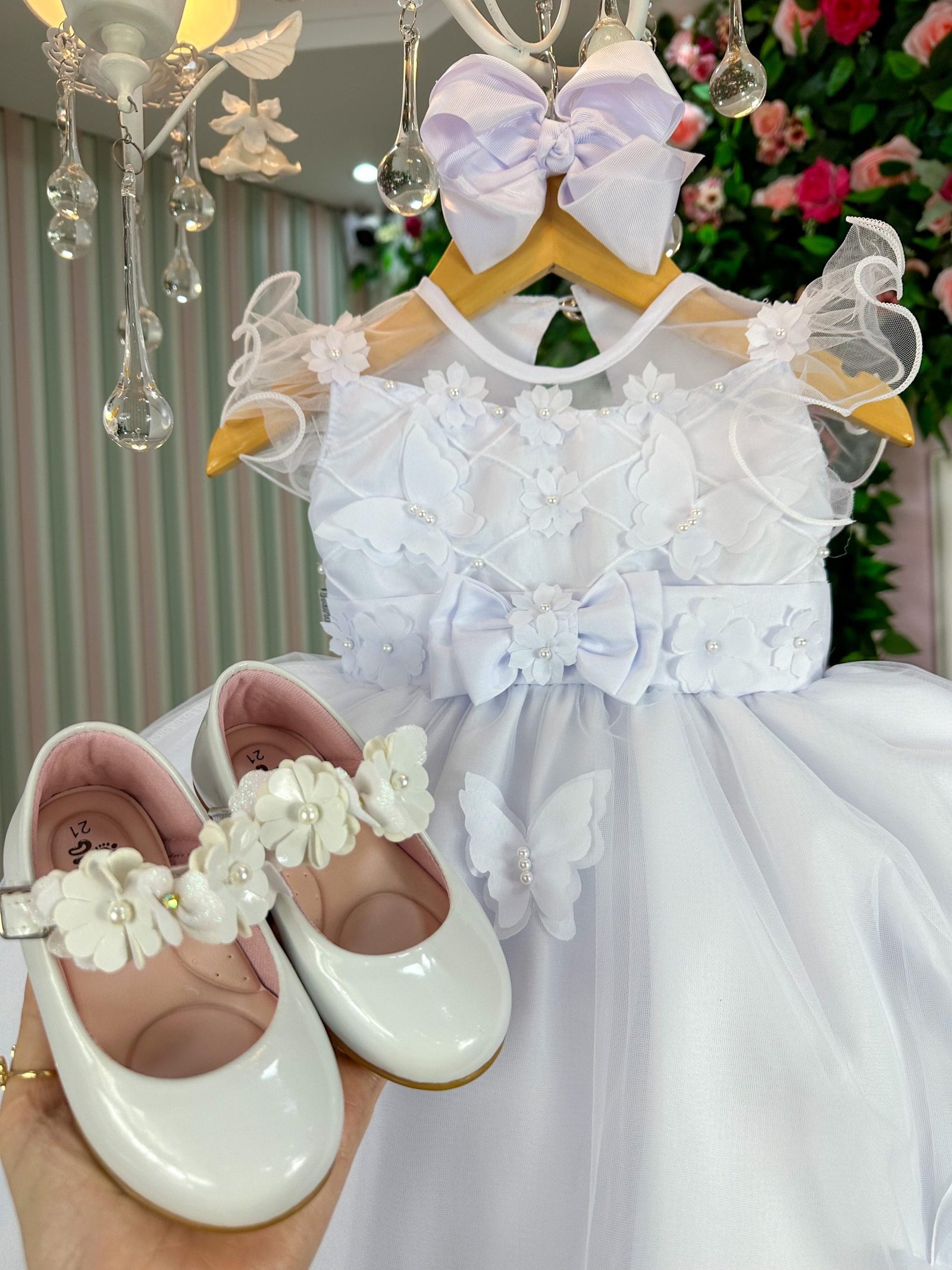 Vestido Marie Bebe Branco Jardim Encantado Laço - Imagem 3