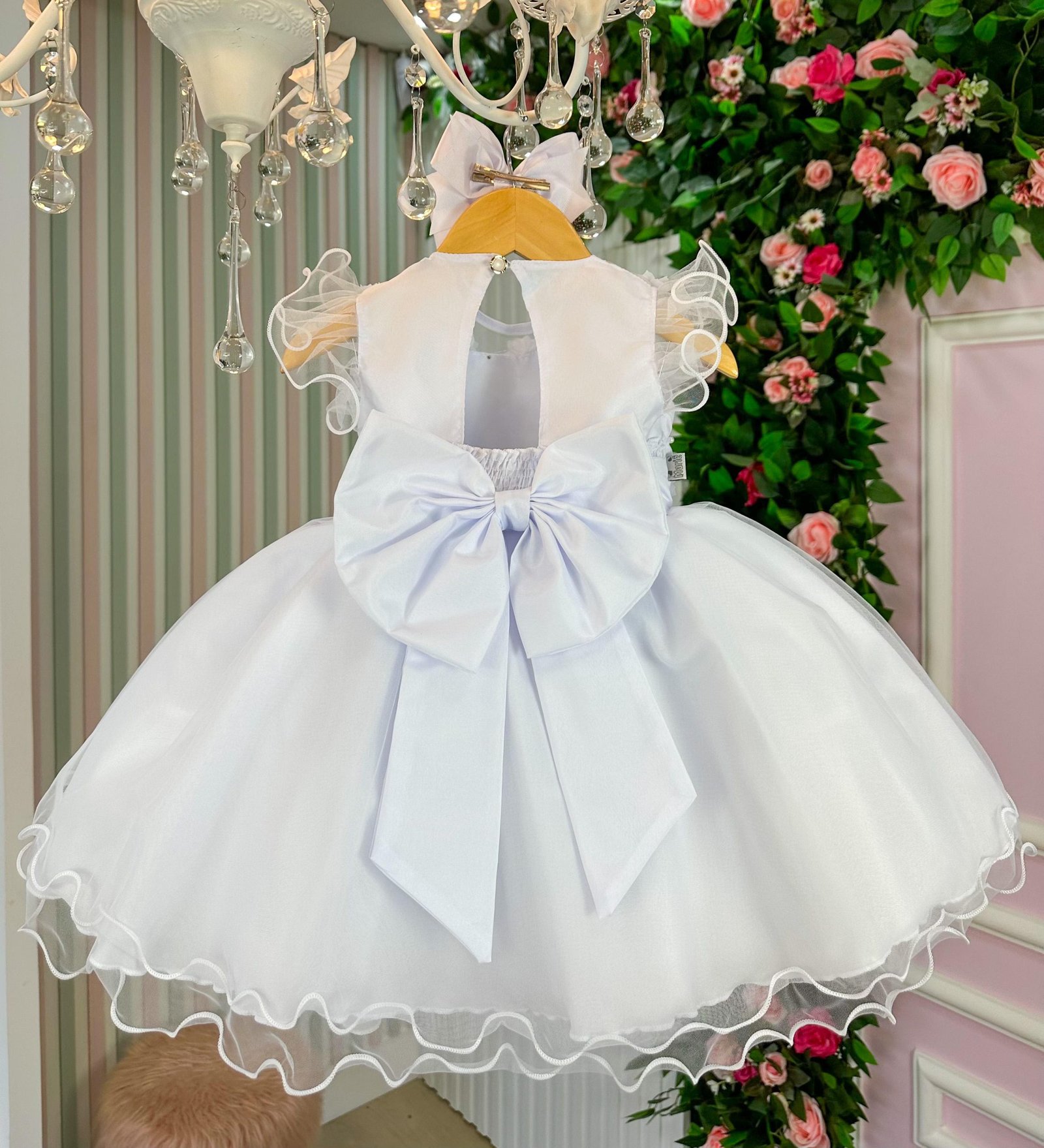 Vestido Marie Bebe Branco Jardim Encantado Laço - Imagem 4