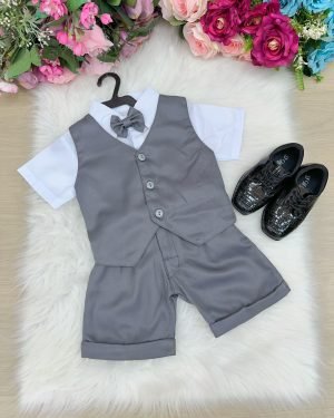 Conjunto Social Miss Cherry Leandro Colete Cinza Grafite