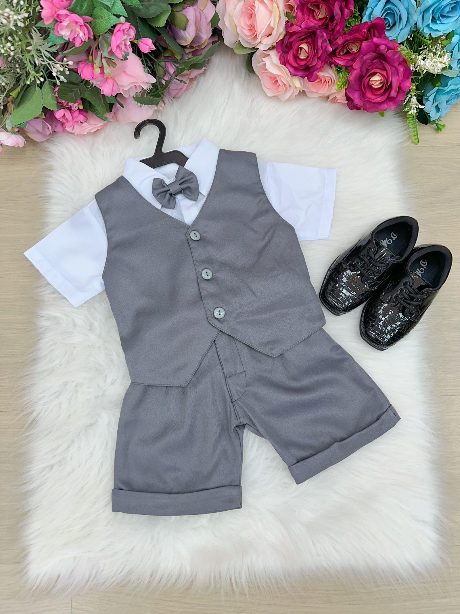 Conjunto Social Miss Cherry Leandro Colete Cinza Grafite