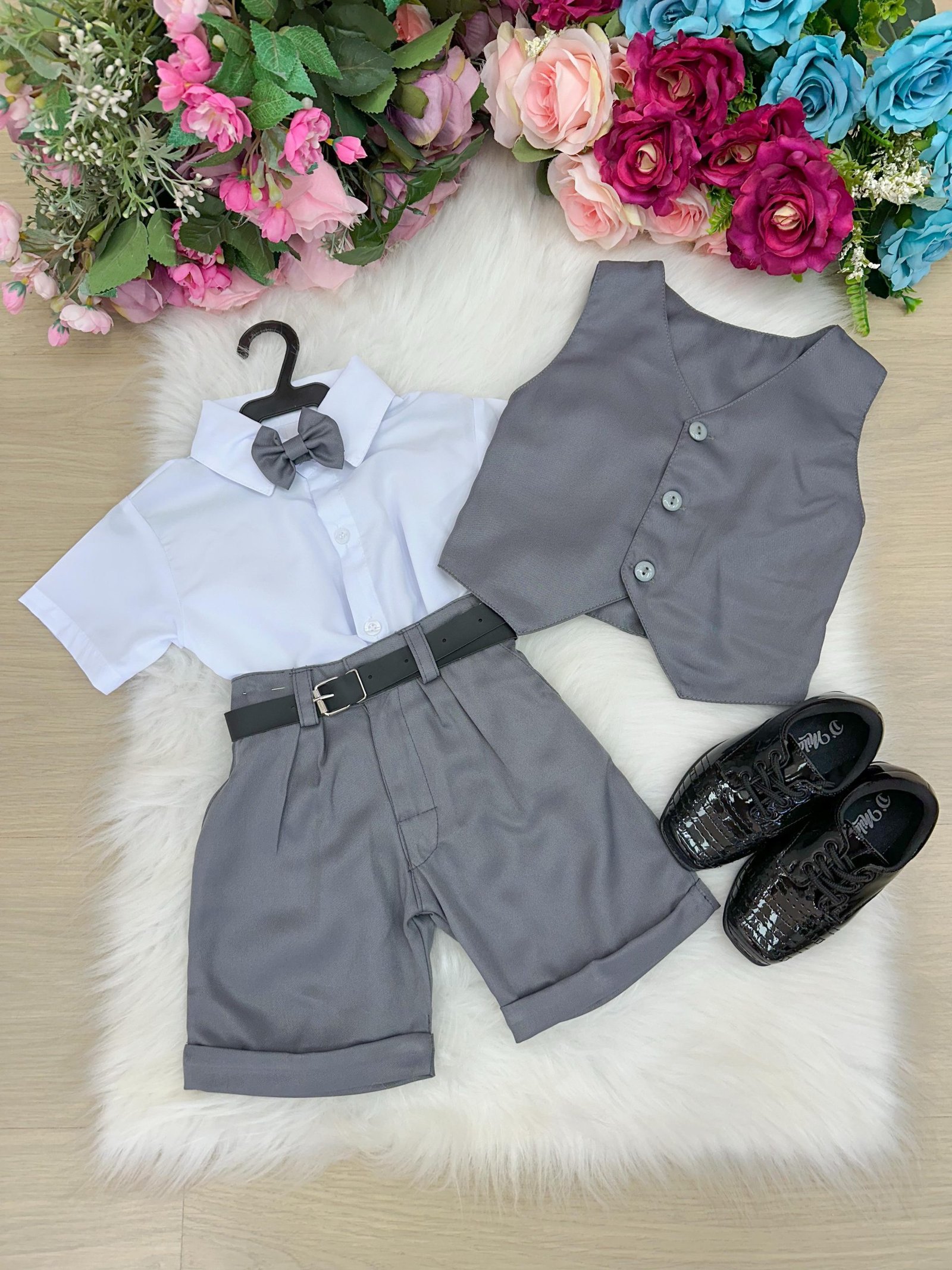 Conjunto Social Miss Cherry Leandro Colete Cinza Grafite - Imagem 2