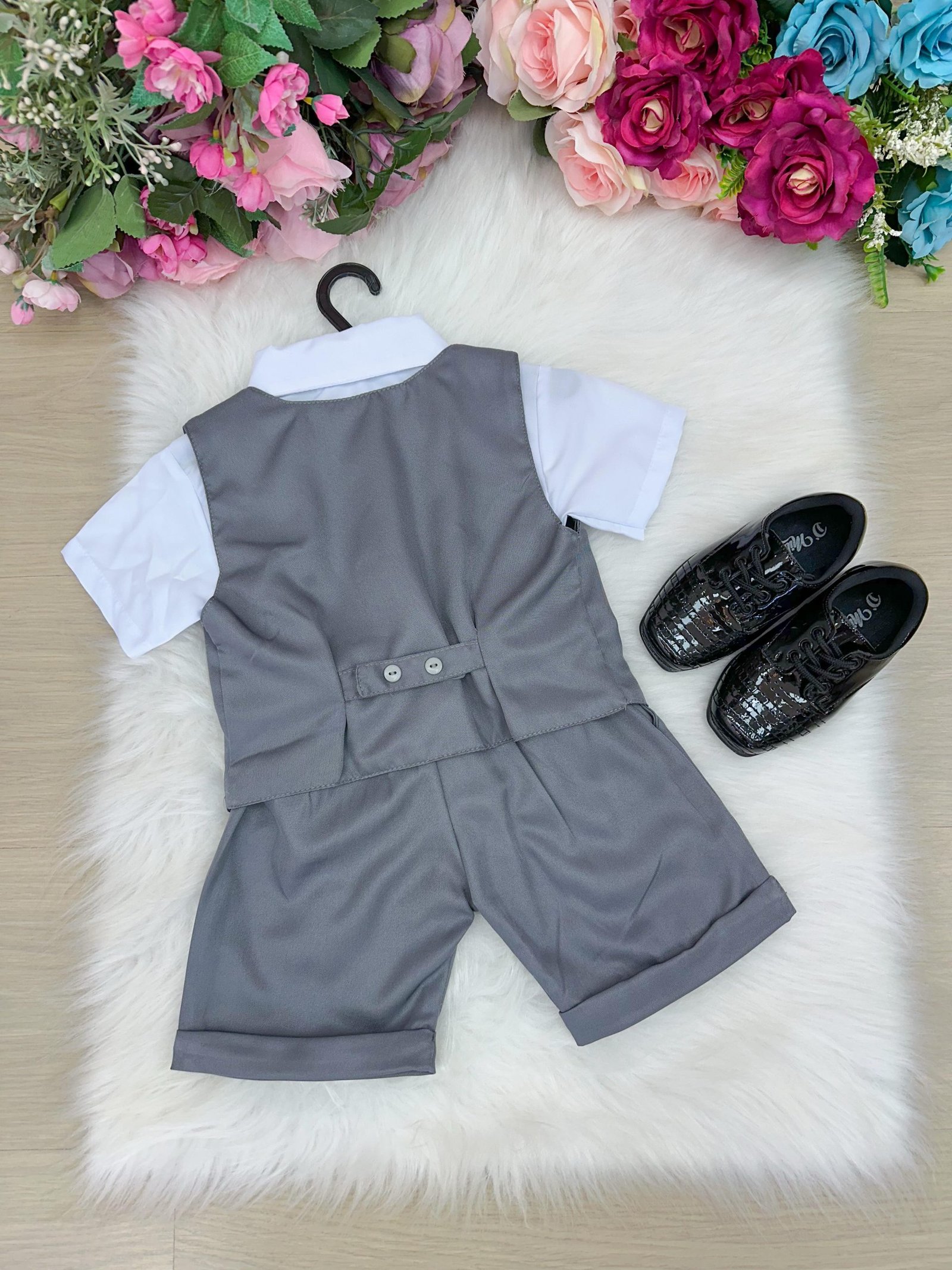 Conjunto Social Miss Cherry Leandro Colete Cinza Grafite - Imagem 3