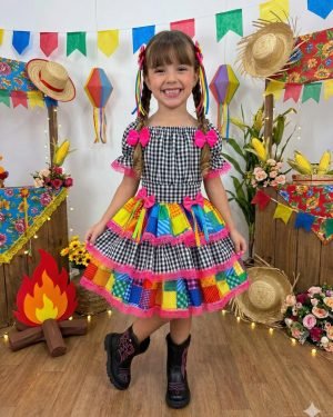 Vestido Junino Banana Club Luxo Quermesse do Sertão Preto