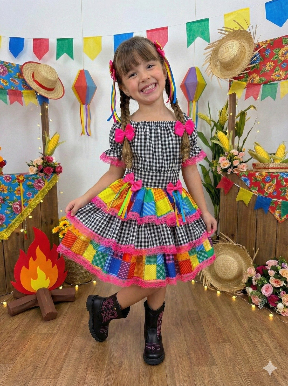 Vestido Junino Banana Club Luxo Quermesse do Sertão Preto - Imagem 2