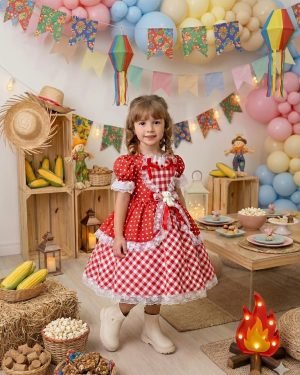 Vestido Marie Junino Luxo Ursinho do Sertão Vermelho