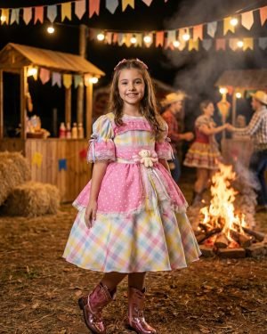 Vestido Marie Junino Luxo Ursinho do Sertão Rosa