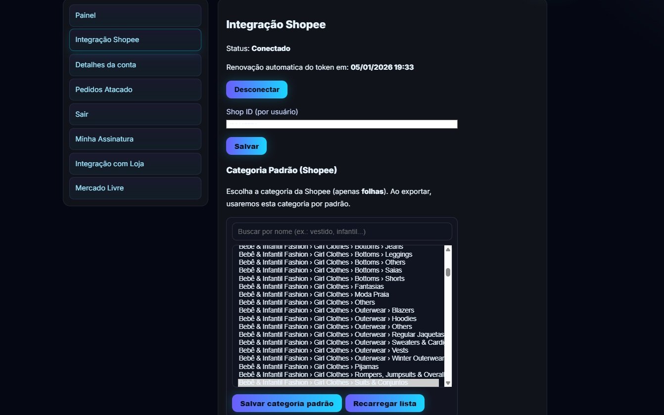 Tela da integração Shopee conectada no TucanDrop