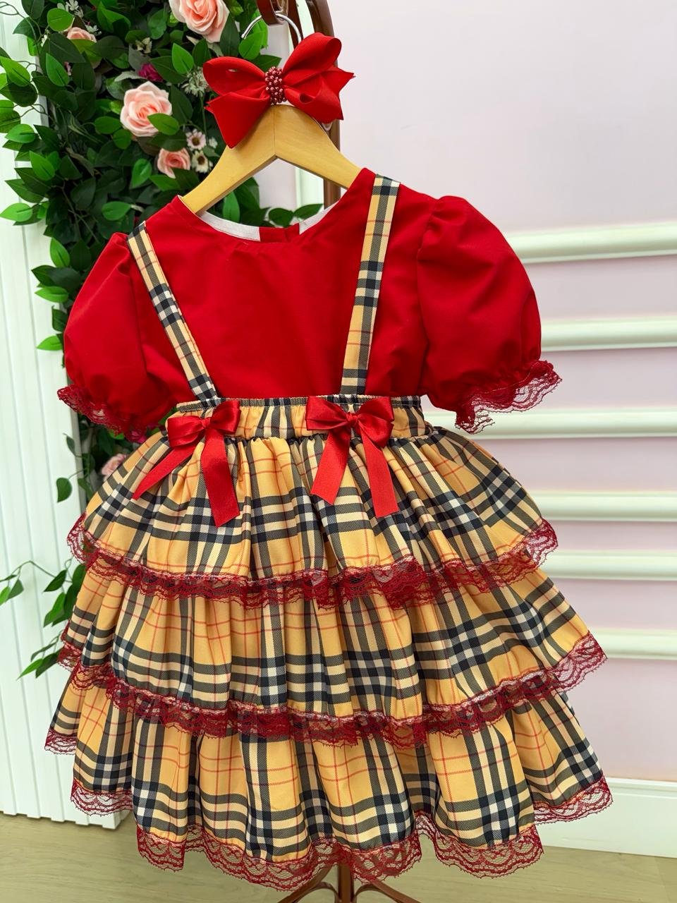 Conjunto Junino Banana Club Luxo Camisa Vermelha Caipira - Imagem 6