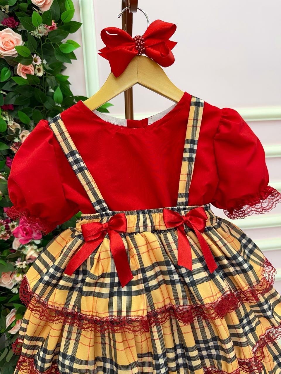 Conjunto Junino Banana Club Luxo Camisa Vermelha Caipira - Imagem 7