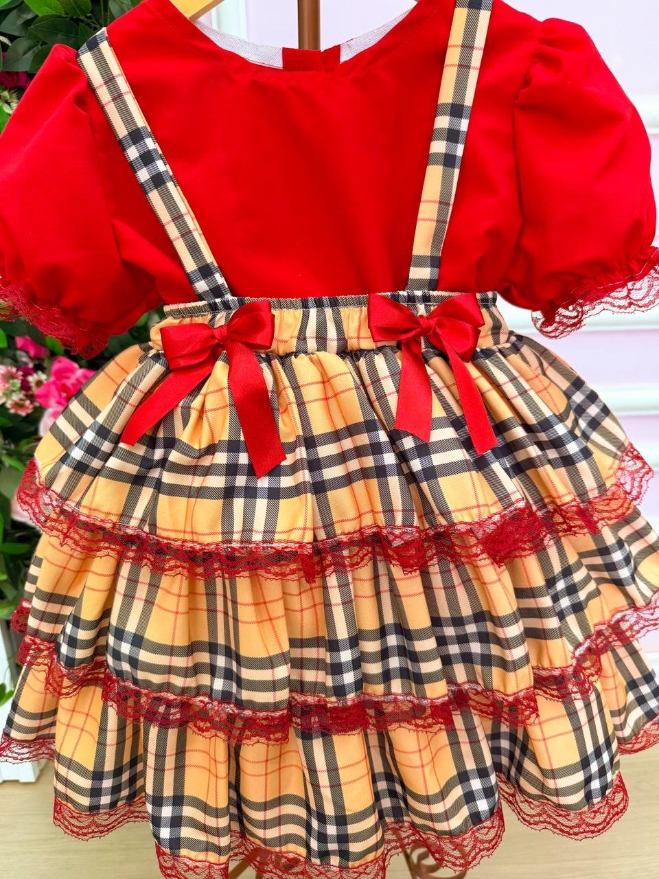 Conjunto Junino Banana Club Luxo Camisa Vermelha Caipira - Imagem 8