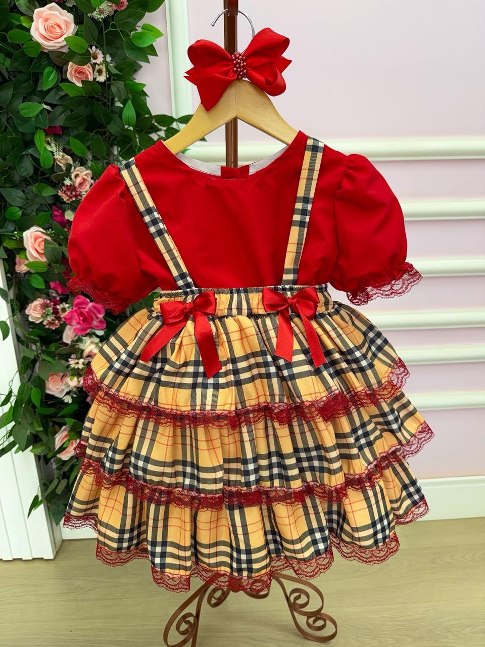 Conjunto Junino Banana Club Luxo Camisa Vermelha Caipira - Imagem 5