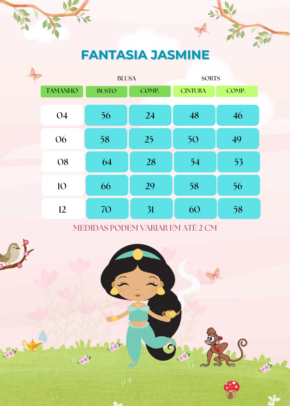 Fantasia Princesa Belli Princesa Jasmine Amarela Modelo 2 - Imagem 6