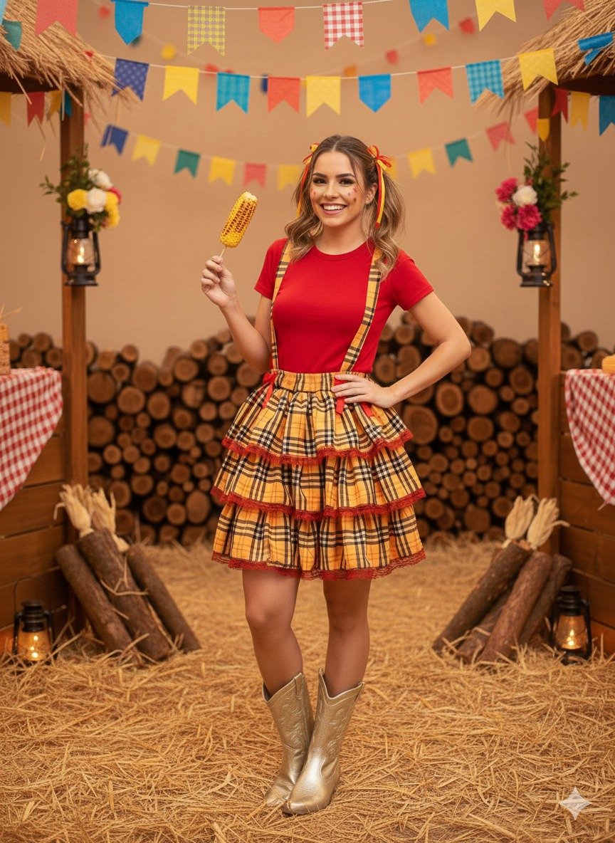 Salopete - Saia Adulto Junino Banana Club Luxo Encanto Caipira - Imagem 2