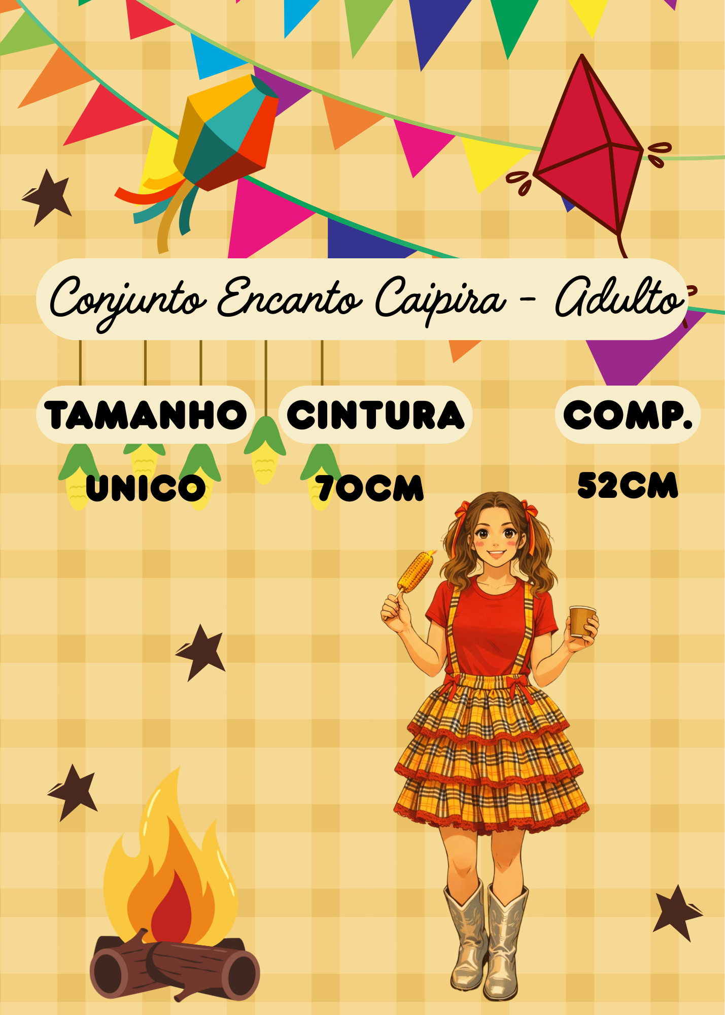 Salopete - Saia Adulto Junino Banana Club Luxo Encanto Caipira - Imagem 10