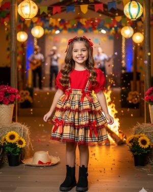 Conjunto Junino Banana Club Luxo Camisa Vermelha Caipira