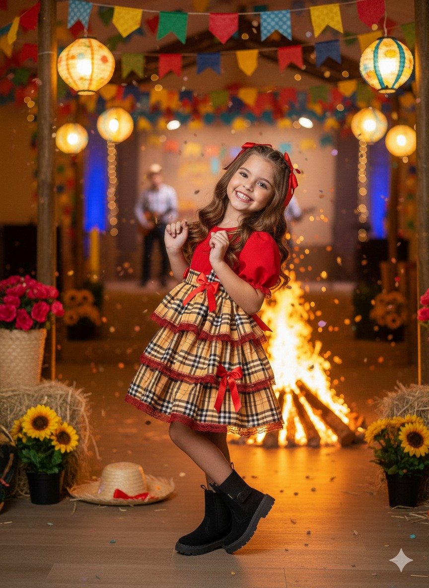 Conjunto Junino Banana Club Luxo Camisa Vermelha Caipira - Imagem 2