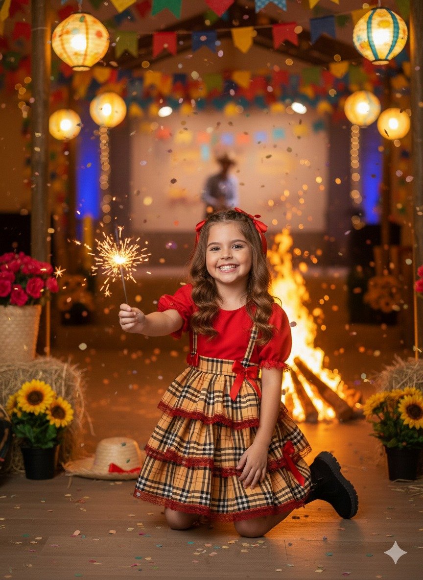 Conjunto Junino Banana Club Luxo Camisa Vermelha Caipira - Imagem 4