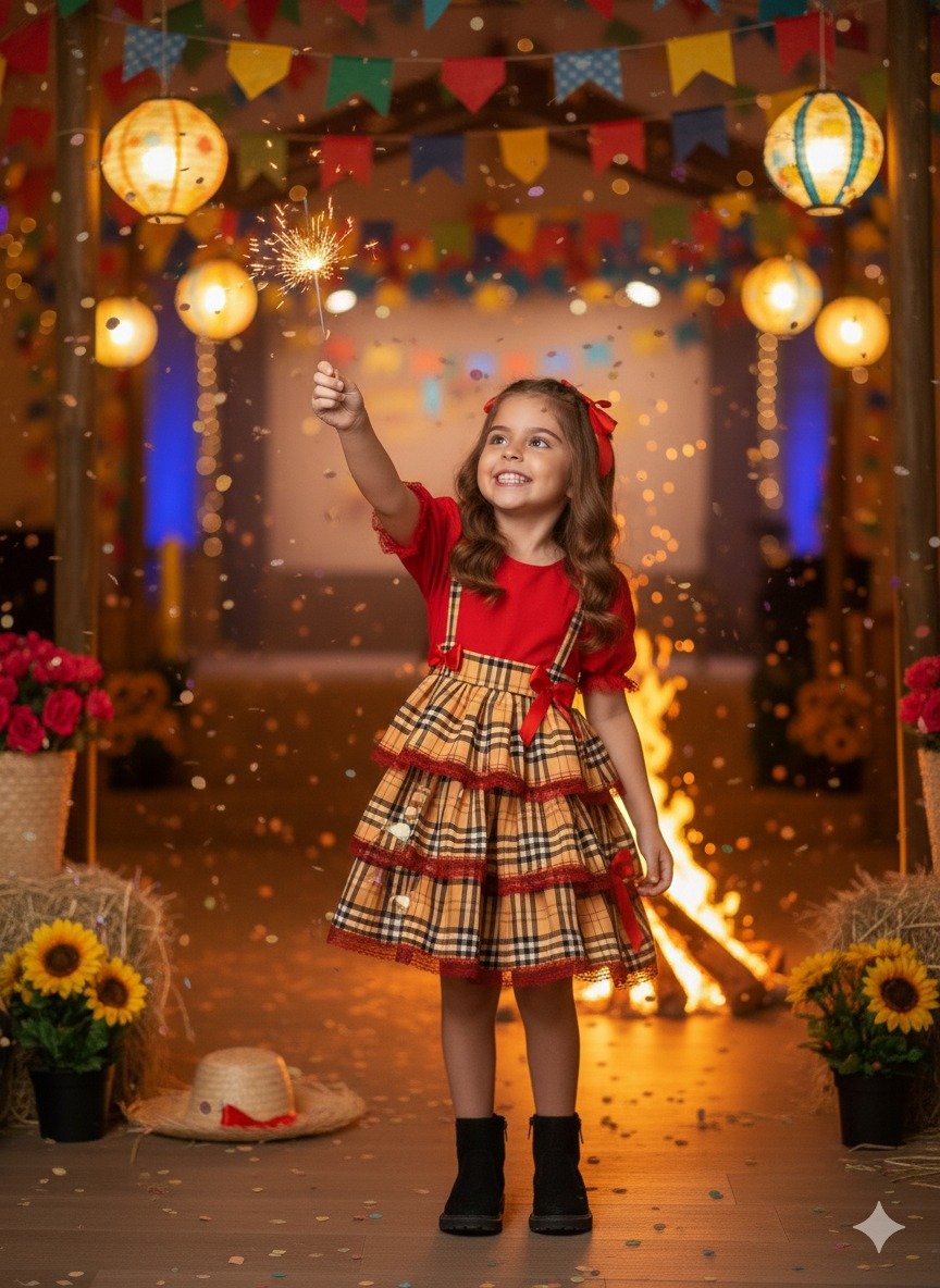 Conjunto Junino Banana Club Luxo Camisa Vermelha Caipira - Imagem 3