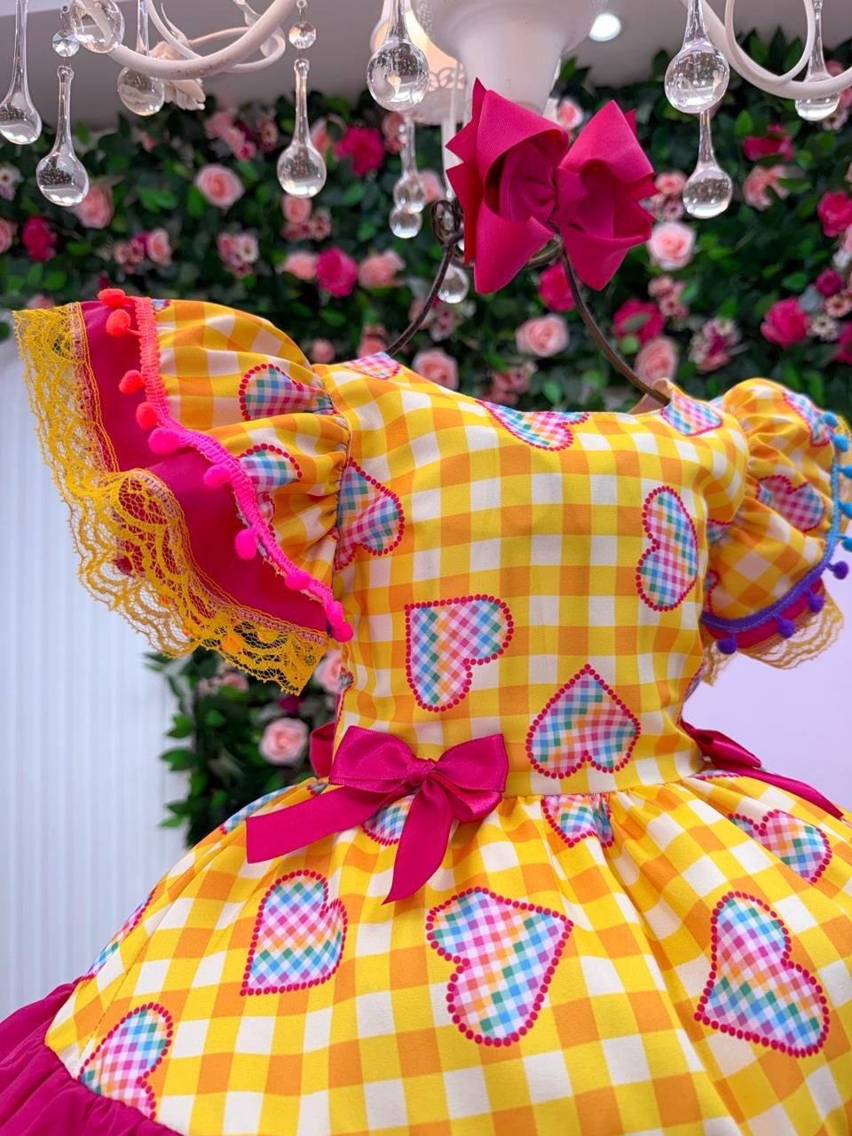 Vestido Junino Banana Club Luxo Coração Junino Amarelo - Imagem 8