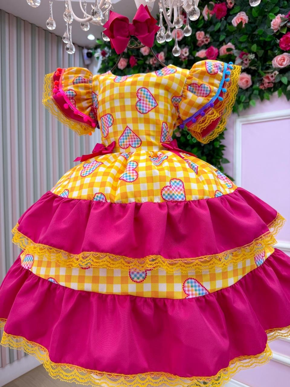 Vestido Junino Banana Club Luxo Coração Junino Amarelo - Imagem 6