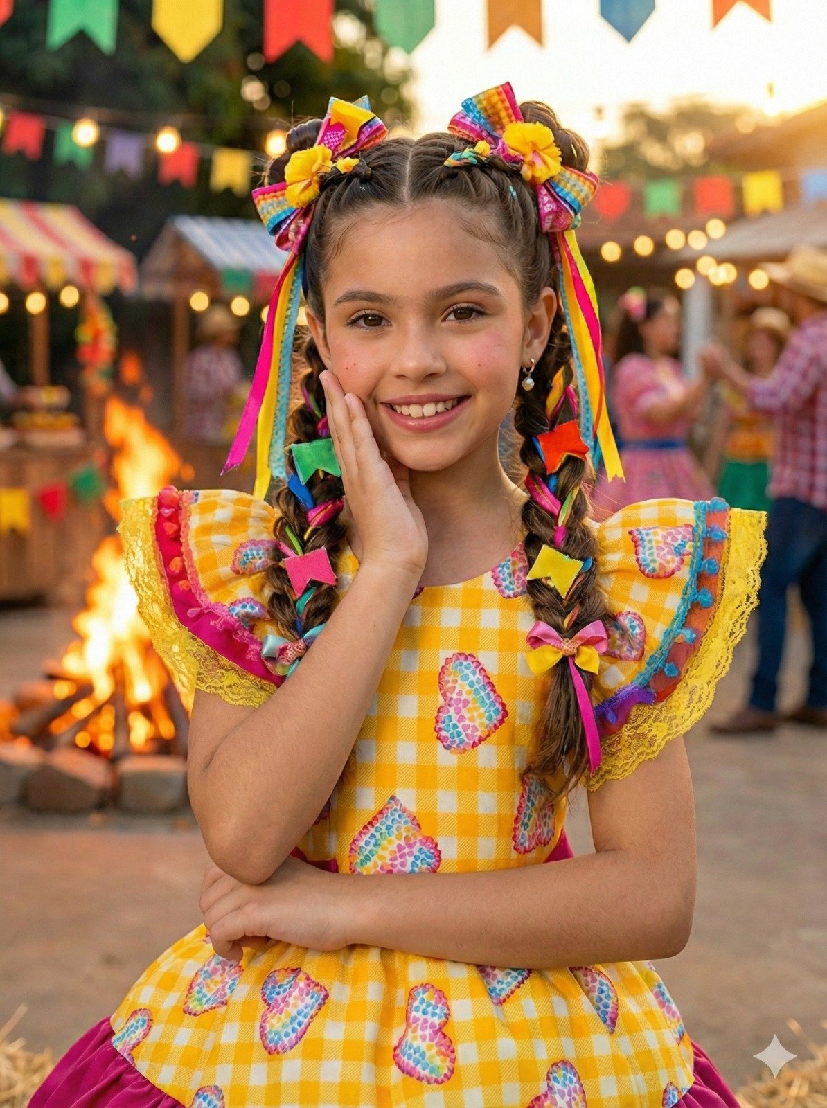 Vestido Junino Banana Club Luxo Coração Junino Amarelo - Imagem 4