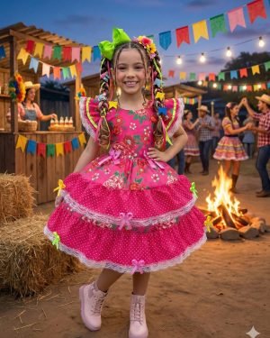 Vestido Junino Banana Club Quermesse do Balance Pink