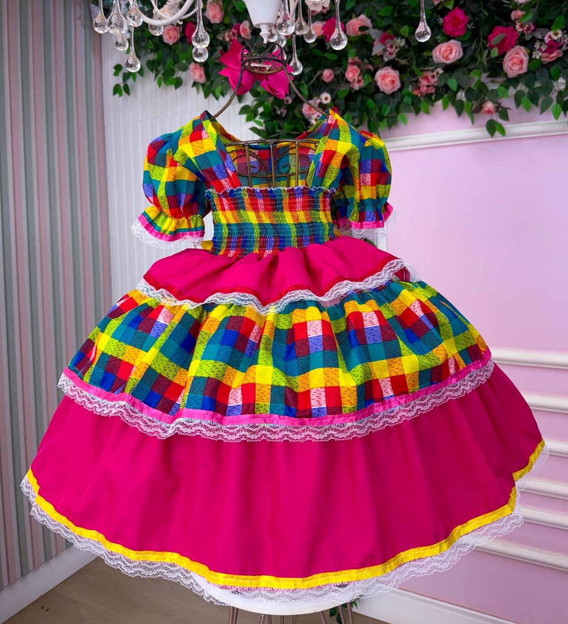 Vestido Junino Mimadine Luxo Priscila Pink - Imagem 6