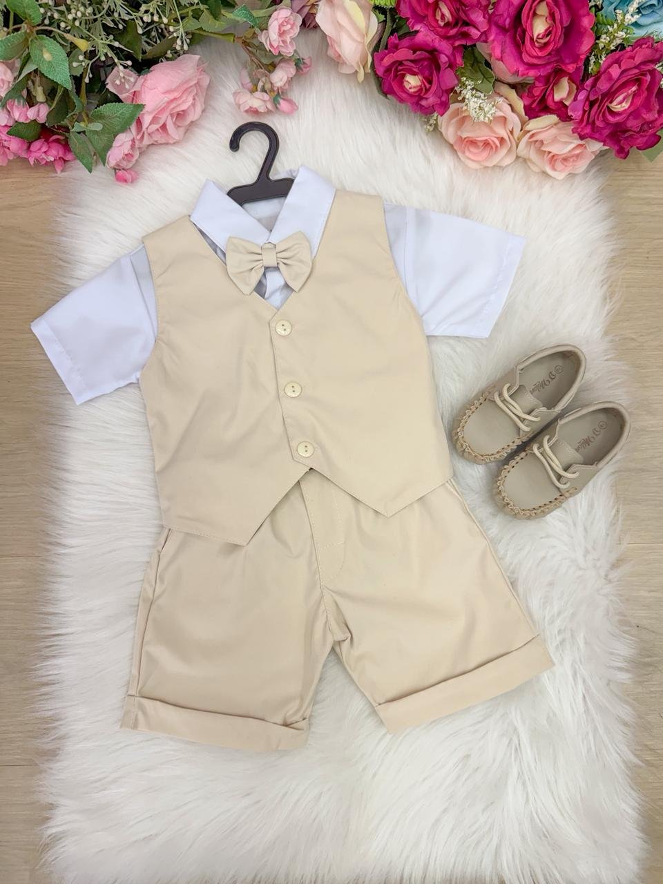 Conjunto Social Miss Cherry Leandro Colete Palha - Bege - Imagem 2